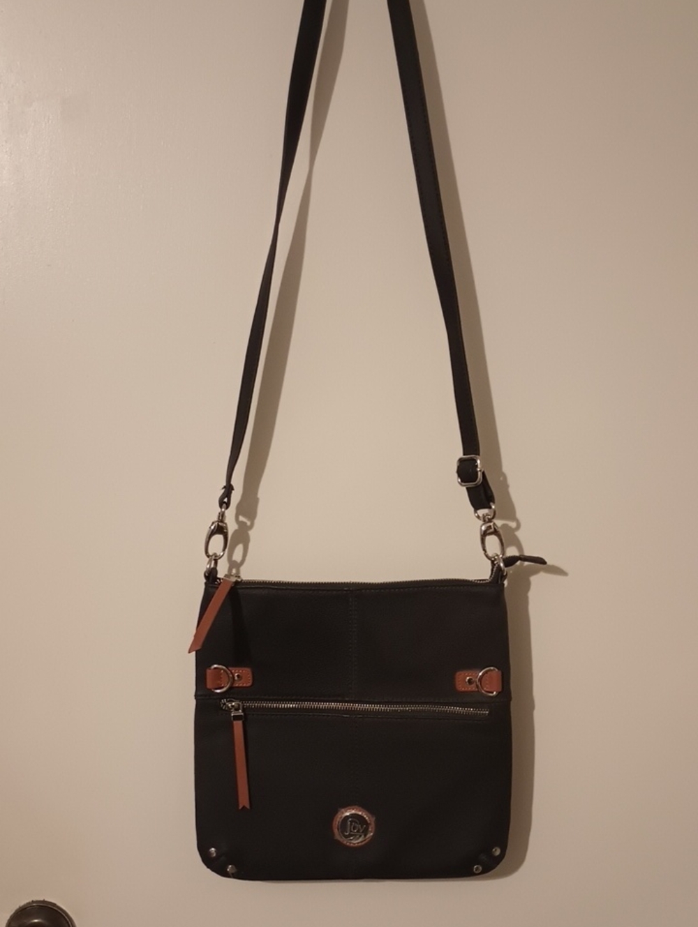 Black Crossbody Bag with Tan Accents RFID Leather (I Think) Joy Mangano
